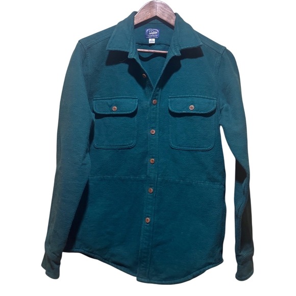 J Crew Mens Emerald Green Heavyweight Cotton Chamois Shirt Jacket Pockets Sz Sm